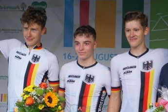 Die deutschen U17-Fahrer feierten auf der dritten Etappe der 35. Internationalen Radjugendtour Oststeiermark einen Dreifacherfolg. (Foto: Lucia Höfig)