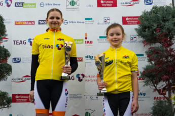 Die Geraerinnen Lotte Lorenz und Pia Naundorf im Gelben Trikot.