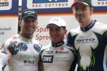 Siegerehrung Sprint: Robert Förstemann, René Enders, Sebastian Döhrer  (v.l. / Foto: radsport-forum.de)